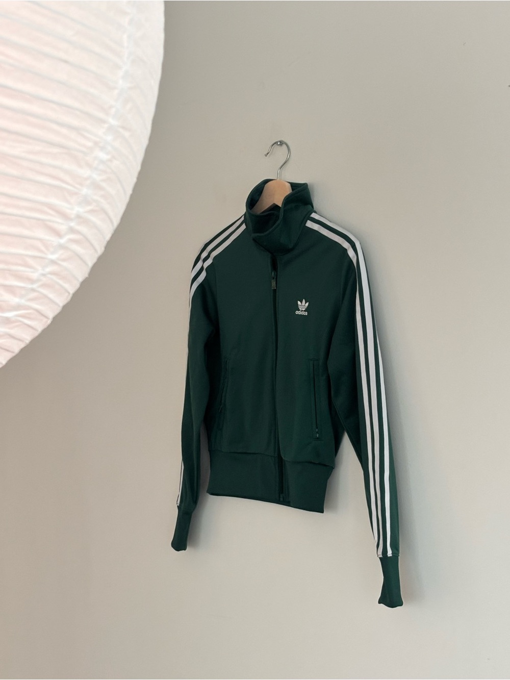 adidas Women's Dark Green Track Jacket with White 3-Stripes